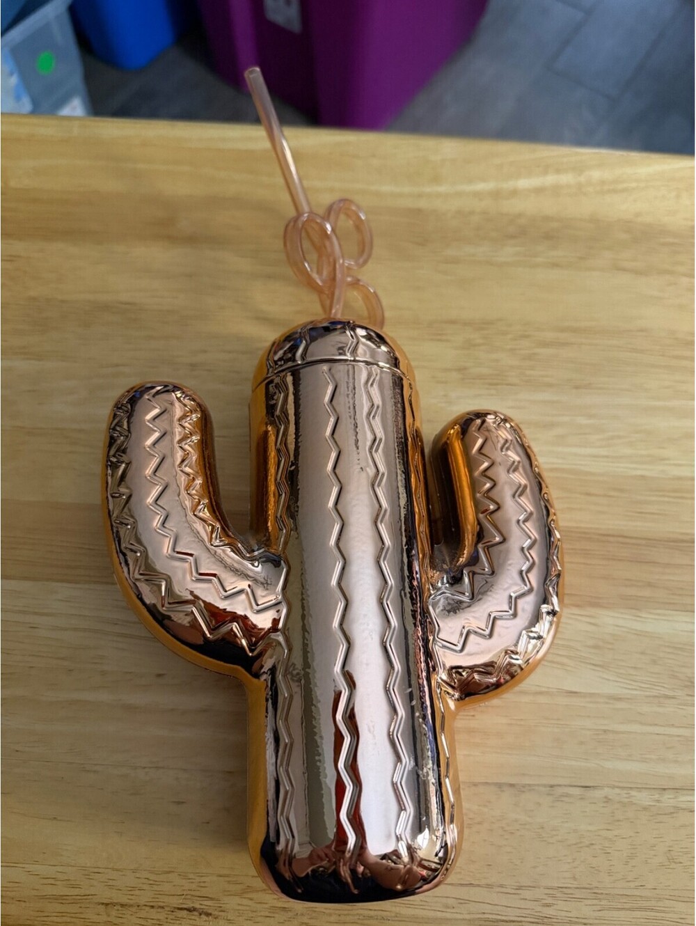 Rose Gold Plastic Cactus Straw Cup Water Bottle Brand New